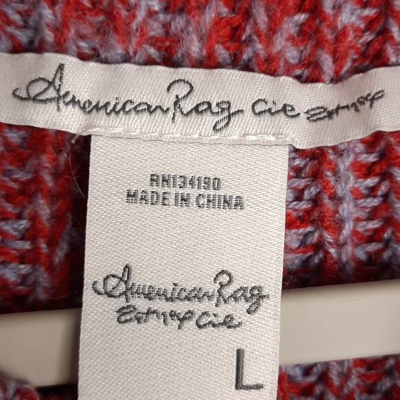 American Rag Sweater Womens Large Red & Light Purple Oversized Comfy Winter - Picture 4 of 5